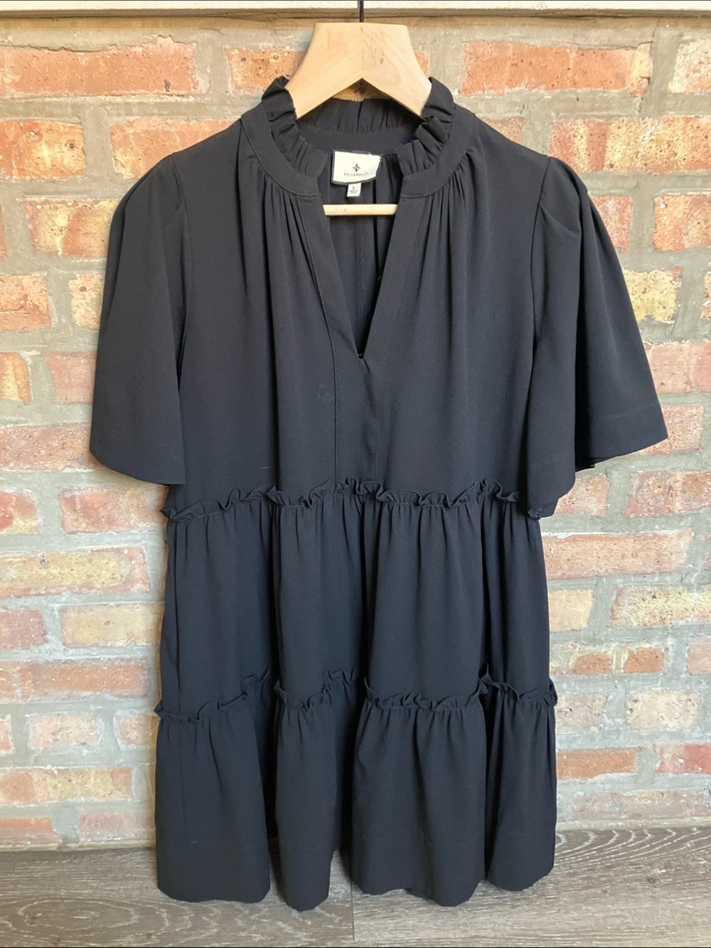 Tuckernuck Black Crepe Crawford Mini Dress.